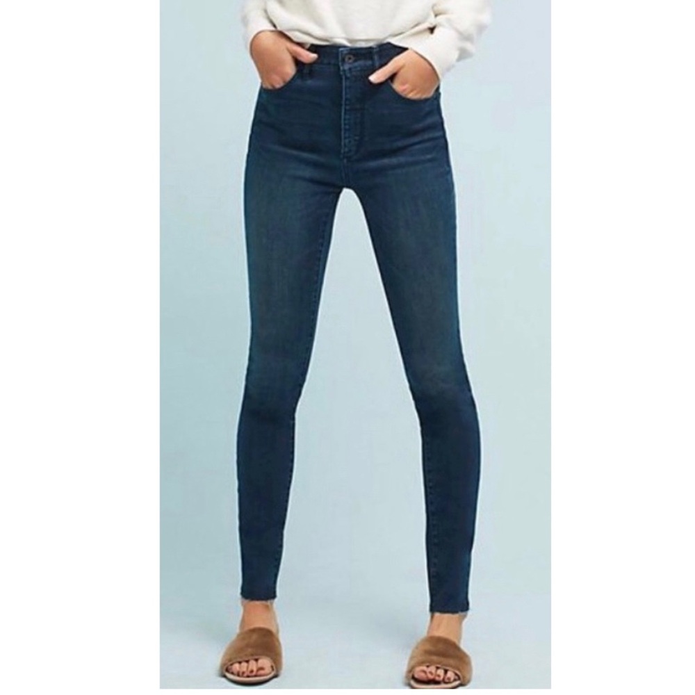 Anthropologie Pilcro Ultra High Rise Fringe Hem Dark Wash Skinny Jeans